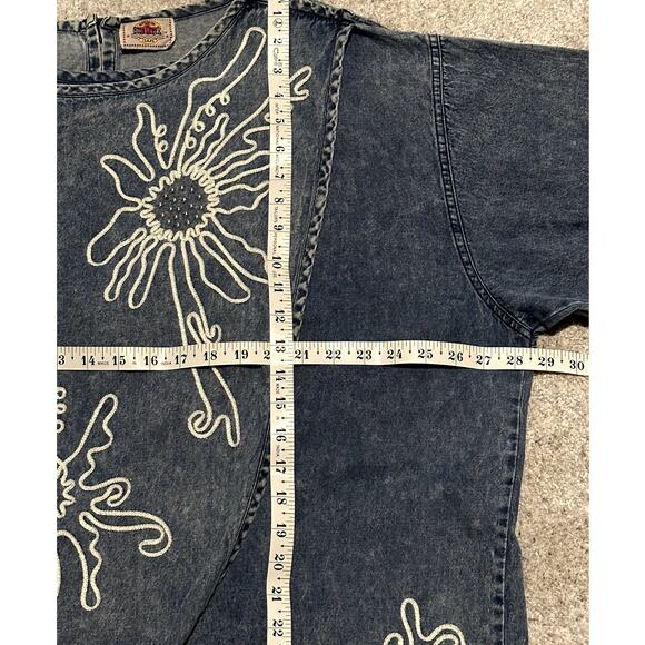 Vintage Blue Creek Jeans Embroidered Lagenlook Artsy 3/4 Wrap Denim Top 90s Y2K - Picture 4 of 7